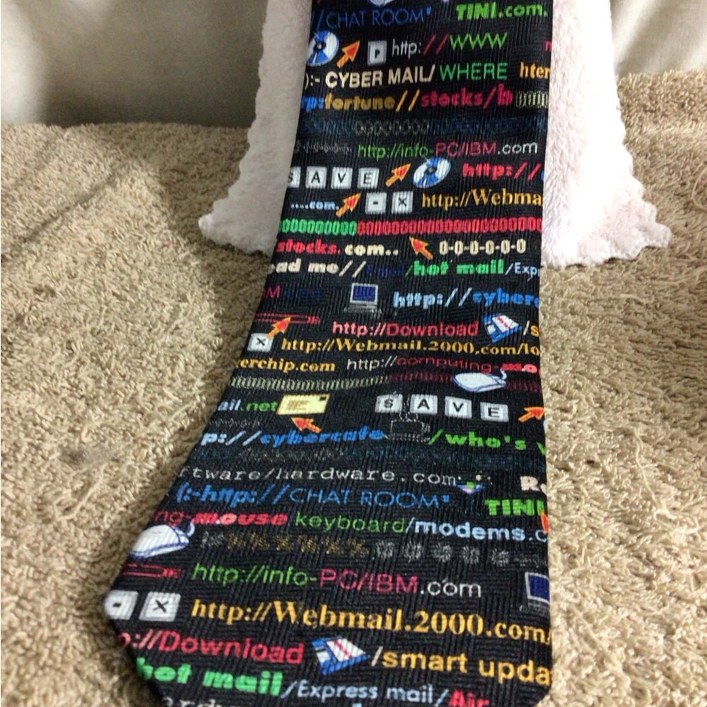 Multicolor Code-Print Men's Tie - Tech Text Pattern - Picture 4 of 12